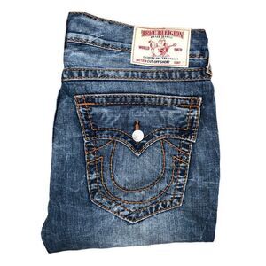RARE True Religion Jeans Shorts Size 38 STRAIGHT BIG T Blue
